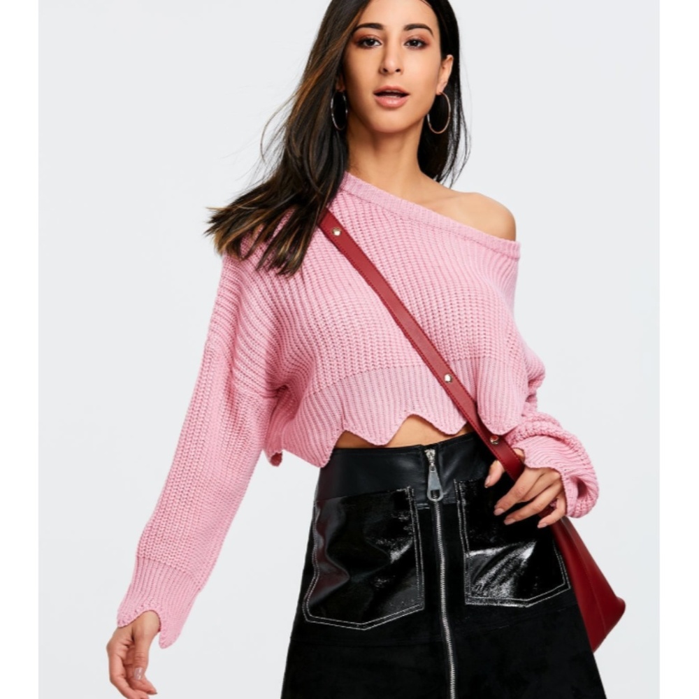 XS Chunky Blue Scalloped cropped sweater - Picture 3 of 6
